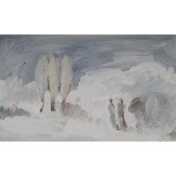 Iarna cu plopi - pictură în ulei pe pânză, artist Octavian Cosman
